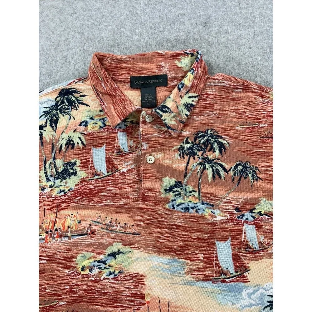 Banana Republic 100% Cotton Short Sleeve ISLAND Polo Shirt (Men's XL) Red‎